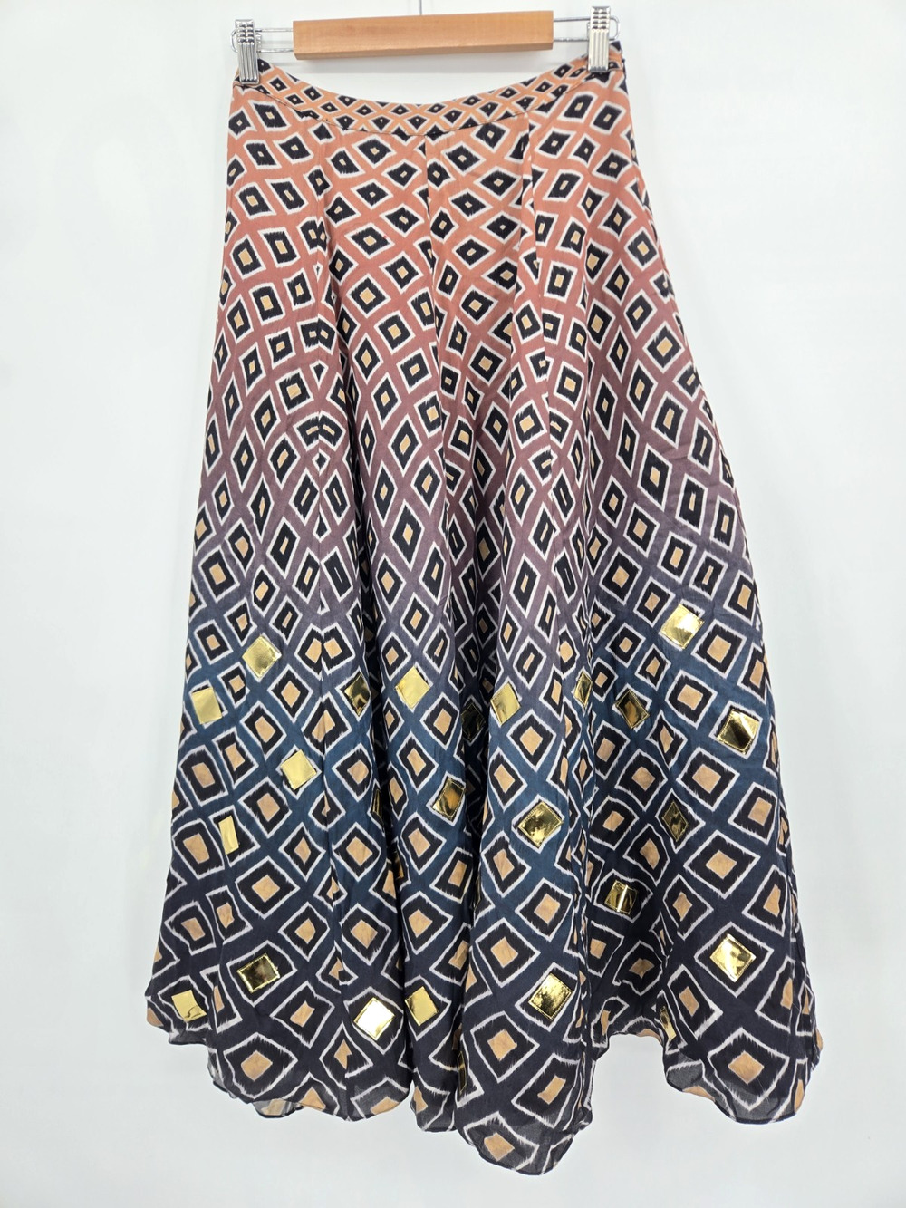 Anthropologie Geisha Designs Diamond Maxi Skirt Ombre Geometric Sequins Size S